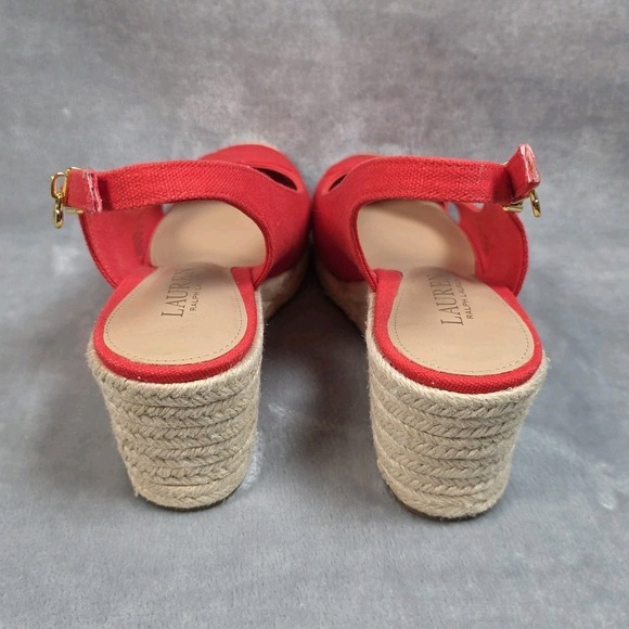 Lauren Ralph Lauren Womens Red Espadrille Wedge Heel Sz 7.5 Coquette Sexy Office - Picture 7 of 10